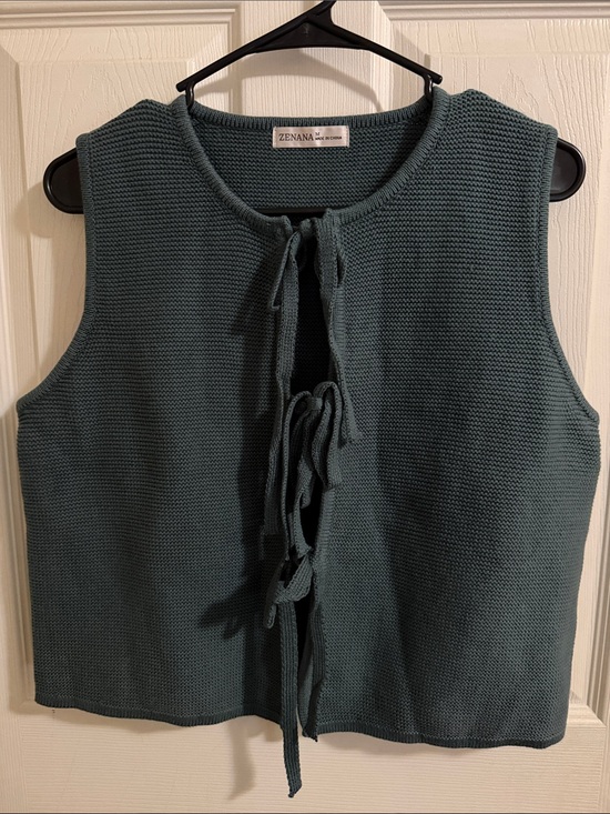 Zenana Outfitters Tops - Zenana Outfitters Teal Knit Tie-Front Sleeveless Vest